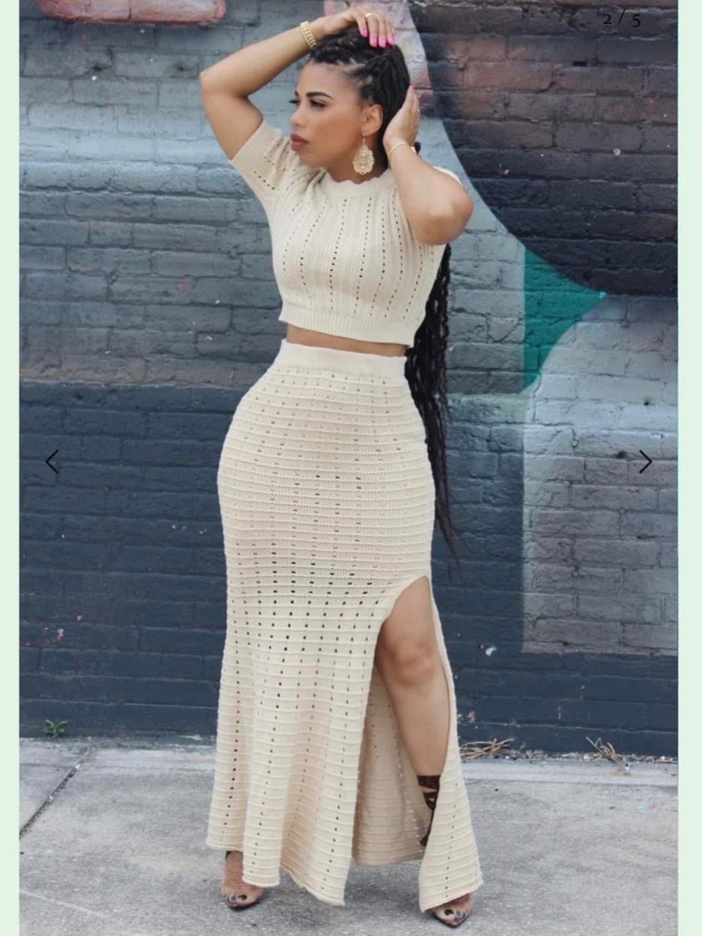 Fore Cream Crochet Maxi Skirt with Side Slit